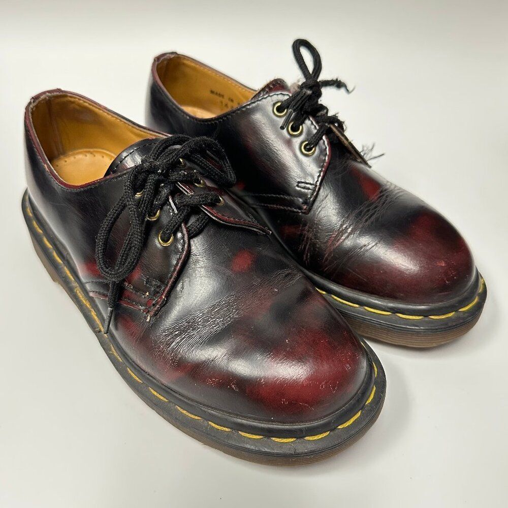 Dr. Marten Kids' Vintage Oxford Shoe 3 Eye Rub Off Leather in Oxblood